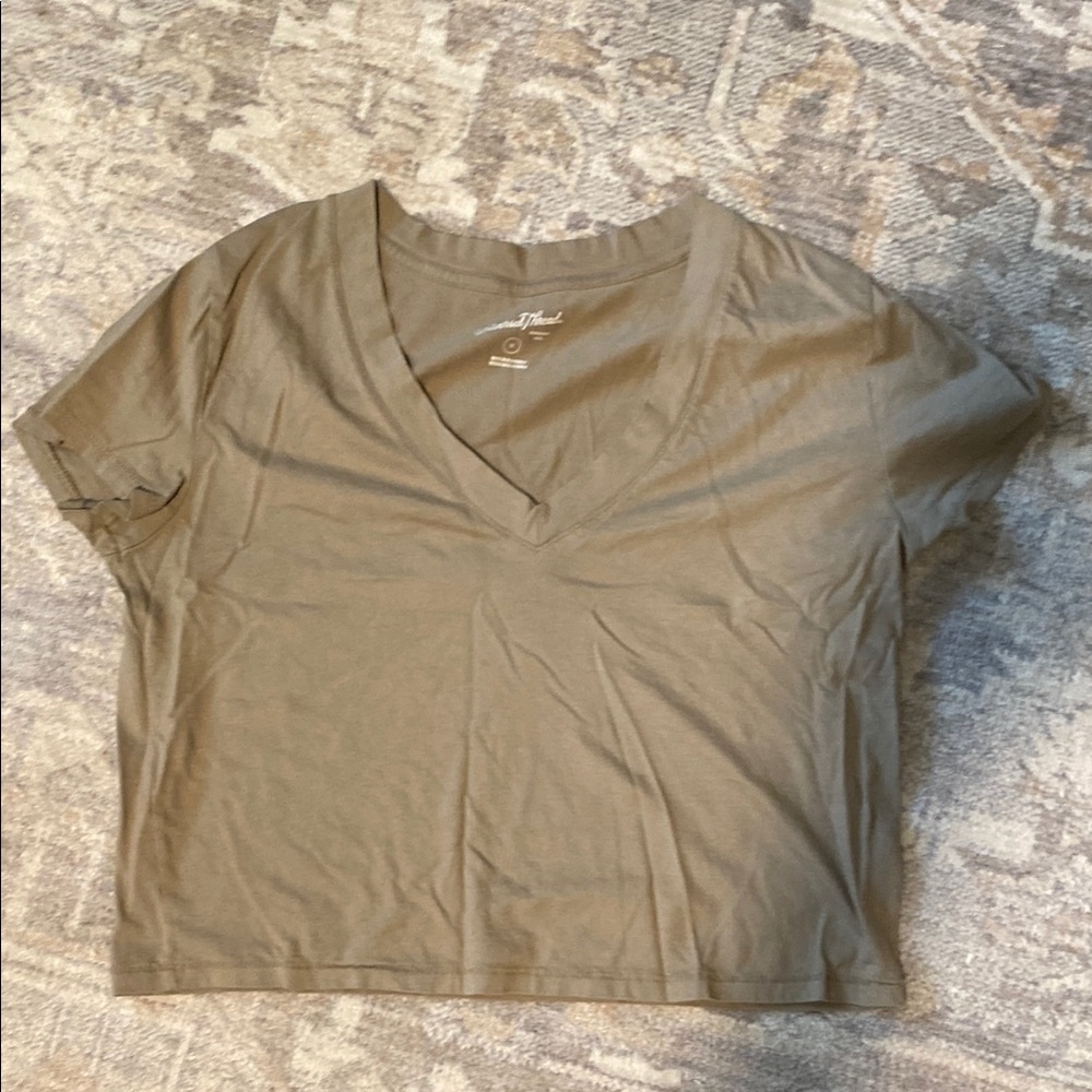 Tan V-Neck Crop T-Shirt